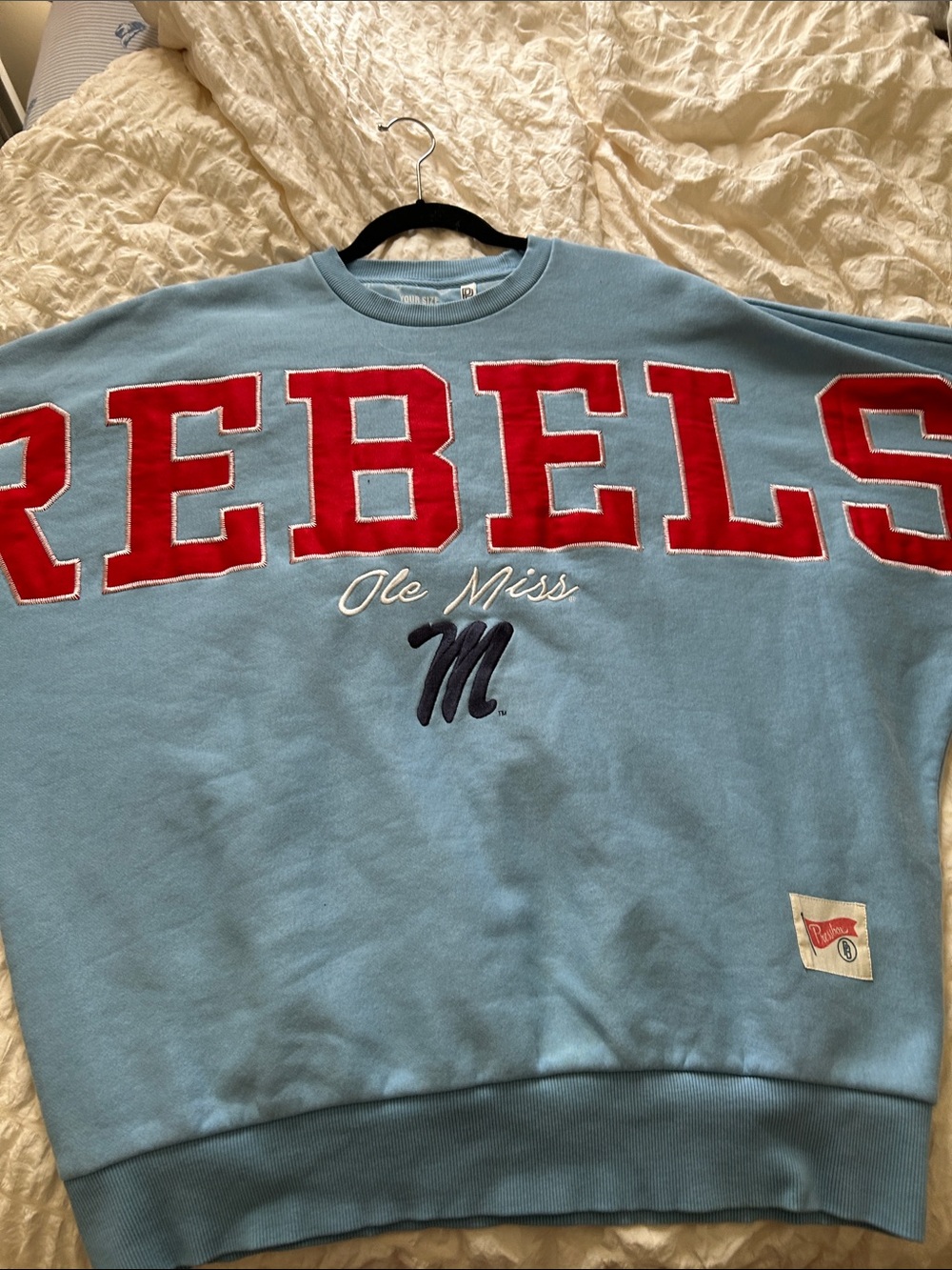Pressbox Light Blue Ole Miss 'REBELS' Crewneck Sweatshirt